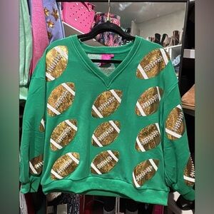 QUEEN OF SPARKLES Green and Gold Football Top
